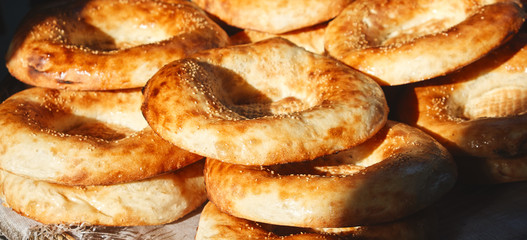 National uzbek bread sold in the market - Samarkand, Uzbekistan