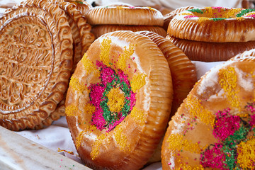 National uzbek bread sold in the market - Samarkand, Uzbekistan