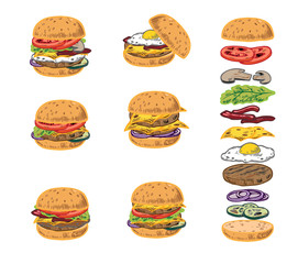 Colorful Fast food vector isolated. Vector illustration.