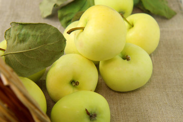 scattered apples from the basket
