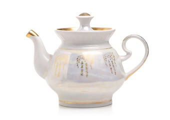 Tea pot drink hot on a white background. Isolation