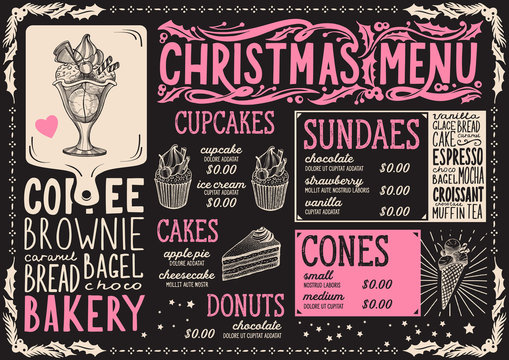 Christmas menu template for dessert restaurant.