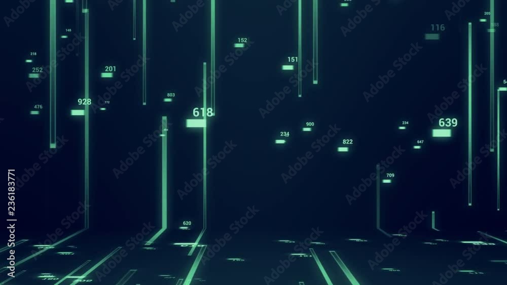 Poster abstract field of binary code and stock market economy background with random number