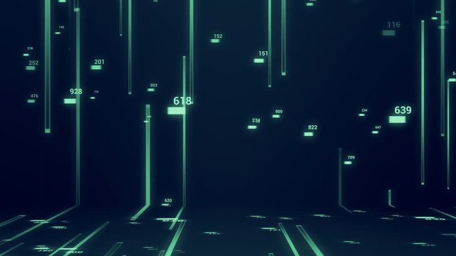 abstract field of binary code and stock market economy background with random number