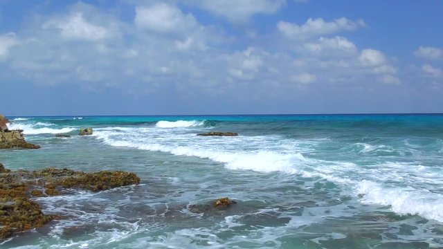 Seaview of Caribbean Sea in Cancun Mexico. Seascape Scenic of Tropical Country