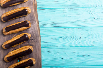 French dessert eclair with chocolate .