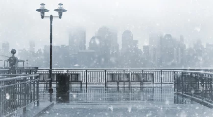 Poster Toned photo of New York City skyline on a snowy day © Maria Sbytova