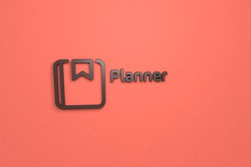 Obraz premium Text Planner with brown 3D illustration and red background