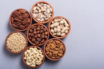 Mix of nuts : Pistachios, almonds , walnuts , pine nut , hazelnuts and cashew . Snack in bowl...