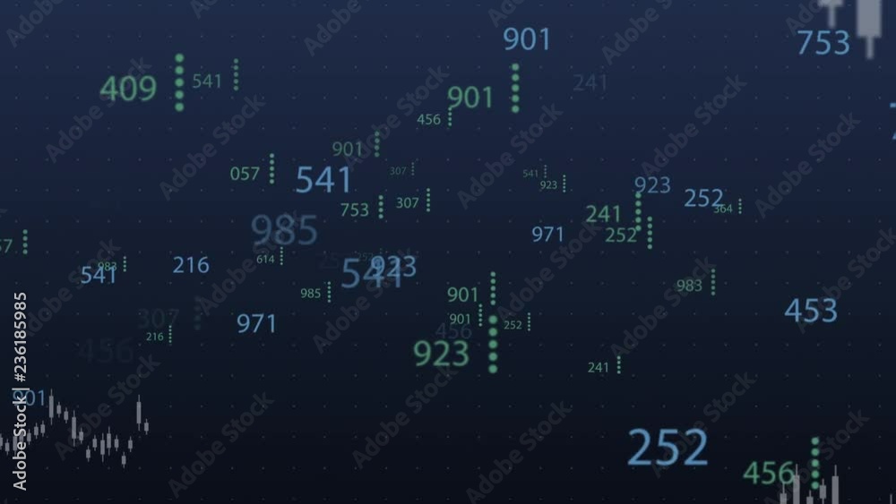Poster abstract field of binary code and stock market economy background with random number