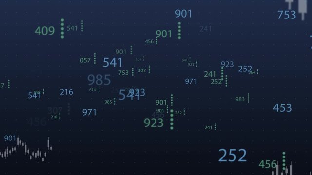 abstract field of binary code and stock market economy background with random number