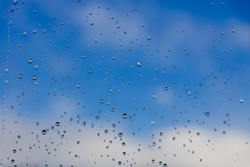 background or texture shot of raindrops on window glass