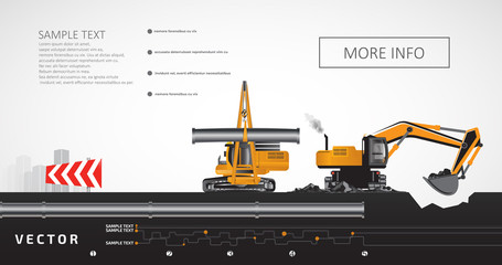 Excavator and pipelayer, construction of underground communications.