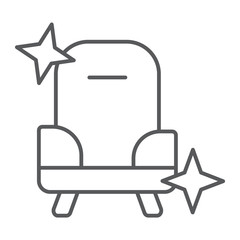 Furniture cleaning thin line icon, clean and service, armchair sign, vector graphics, a linear pattern on a white background.