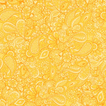 Indian oriental doodle seamless pattern ornament gold color.Usage as wallpaper, pattern fills, web page background,surface textures,posters, templates,advertisement elements