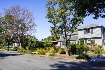 Landscape in the Rose Garden residential neighborhood of San Jose, south San Francisco bay area, California - obrazy, fototapety, plakaty