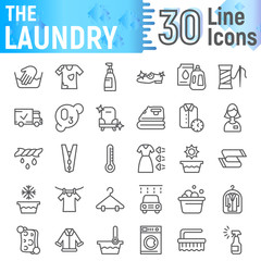 Laundry line icon set, clean symbols collection, vector sketches, logo illustrations, wash signs linear pictograms package isolated on white background.