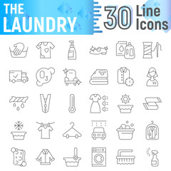 Laundry thin line icon set, clean symbols collection, vector sketches, logo illustrations, wash signs linear pictograms package isolated on white background.