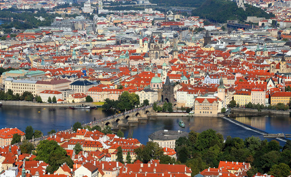 Prague in Czech Republic with charles bridge  and Vltava river