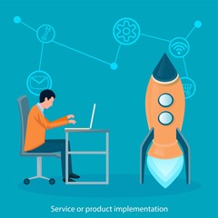 Support of the user, decision of processes, start of new business, start. Vector illustration designer template Isometric of  startup. Background for sites, banners, NEWS.