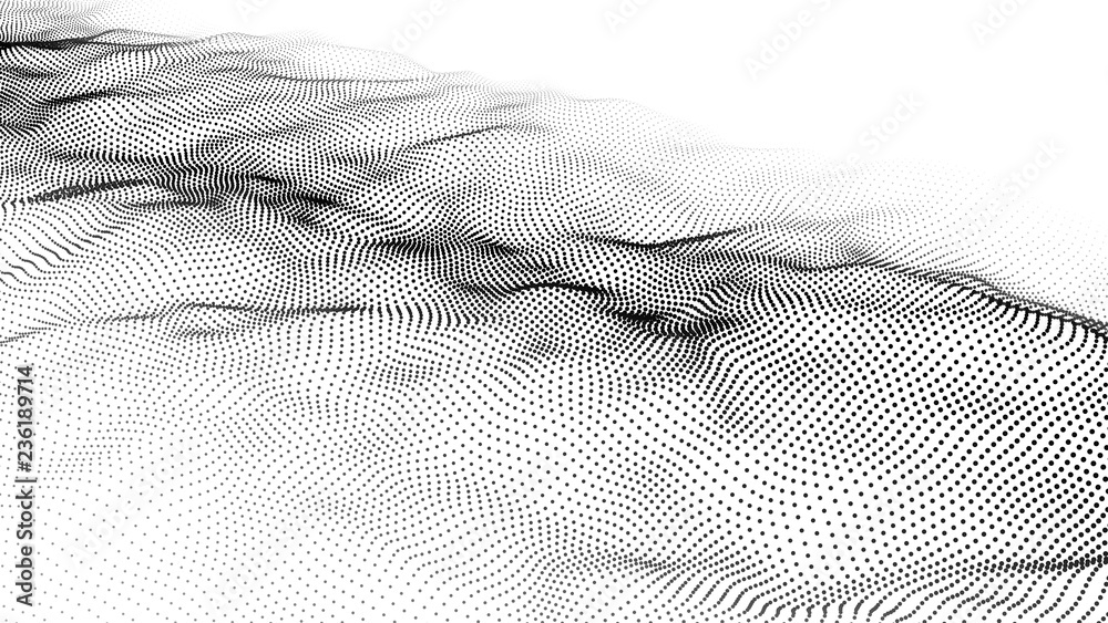 Poster futuristic dots pattern. imitation wave of particles. data visualization. vector illustration.