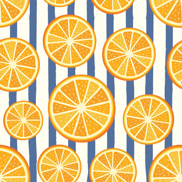 Vector orange pattern. Orange sliced pattern. Seamless orange slices background
