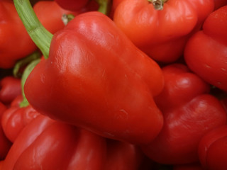 Red sweet mix bell peppers close up bulgarian pepper fresh, assorted colorful capsicum paprika
