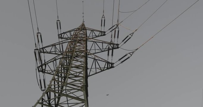 V&ouml;gel auf Strommast Blick nach oben Weitwinkel 4k DCI 50fps flat