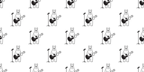 Fototapeta premium Bear seamless pattern vector polar bear guitar sing scarf isolated cartoon illustration tile background repeat wallpaper