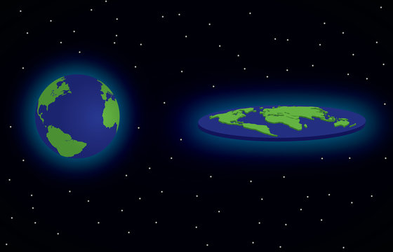 Illustrazione della terra rotonda e della terra piatta