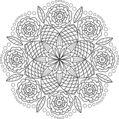 Black doodle lace mandala on a white background. Template Indian mandala for web, printable coloring, holiday invitation design,print shops,decoration