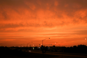 sunset in city