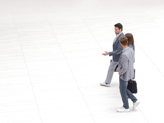 top view, business colleagues walking together