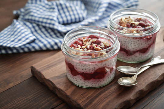 Chia pudding with cherry and almond