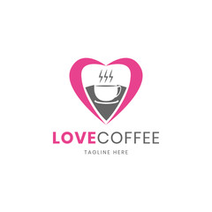 Love shape of coffee shop logo design template