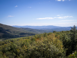 Agriculture landscape of the tuscany seen from white roads in october chianti italy 