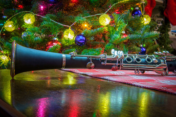 Christmas Music Clarinet Tree - obrazy, fototapety, plakaty