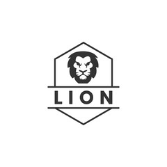 Vintage lion logo design template with hexagonal shape