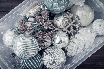 Box with christmas decorations