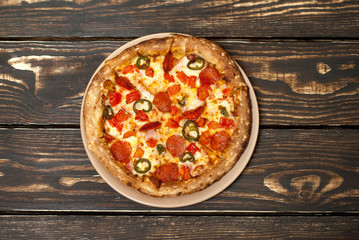 pizza on wood table 
