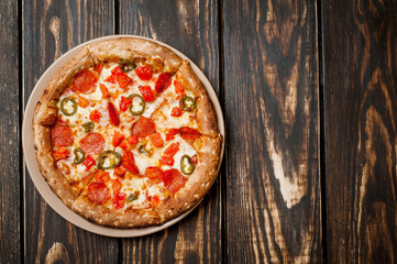 pizza on wood table 