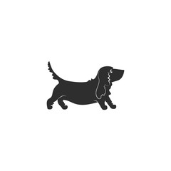 Vector illustration. Flat style icon of basset hound for different design. Cute family dog. Simple silhouette pictogram for different design.