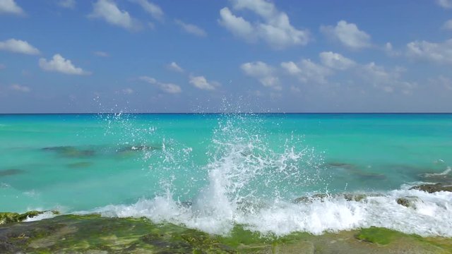 Seaview of Caribbean Sea in Cancun Mexico. Seascape Scenic of Tropical Country