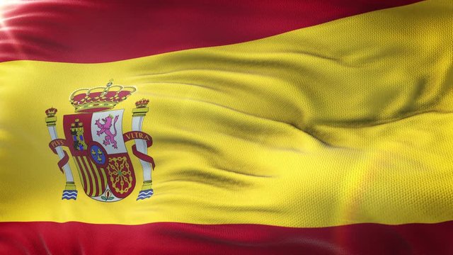 Flag of Spain waving on sun. Seamless loop with highly detailed fabric texture.