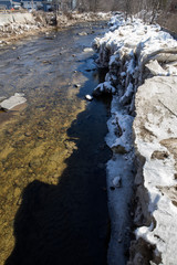Icy banks of the Israel River in Lancaster, New Hampshire.