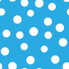 Snowy seamless patern. White dot snowflakes on blue background. Snow and Christmas theme. Abstract backround.