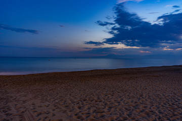 Blue Night View from Belek Beach to Mediterranean Sea