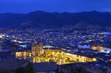 Fototapeta premium Blue Hour Over the City - Cusco, Peru