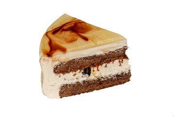 Piece of cake with cream and prunes