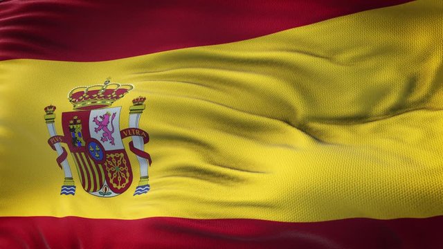 Flag of Spain waving. Seamless loop with highly detailed fabric texture.